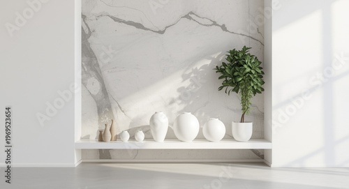 White vases placed consecut...