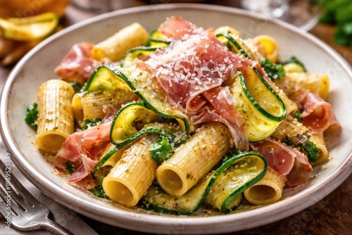 Delicious rigatoni pasta wi...