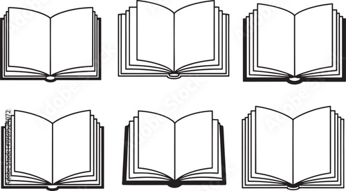 A collection of open books with blank pages on  white background