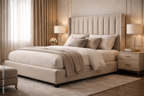 Elegant beige bed with a ta...