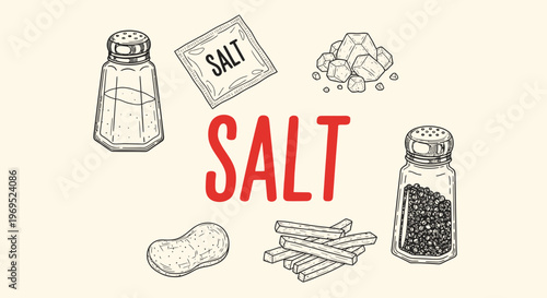 Salt and Pepper Seasoning Food Illustration.