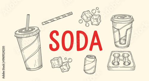 Soda drinks and beverage containers illustration.