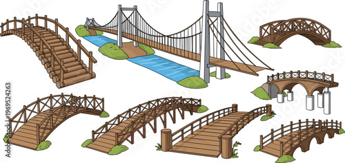 Bridge Icon Set with Various Styles and Designs for Architecture, Structure, and Engineering Illustrations