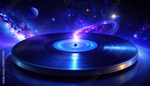 Cosmic Vinyl A Futuristic DJ Turntable Pulsating with Galactic Energy and Nebula Lights