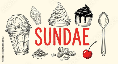 Sundae dessert with ice cream toppings.