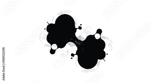 Abstract black ink blob with white circles, representing connection or division