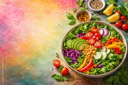 Fresh salad bowl with vibra...