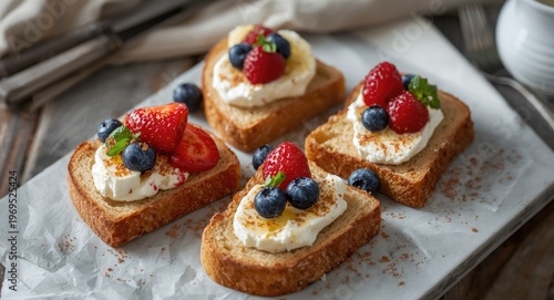 Tasty open sandwiches with ...