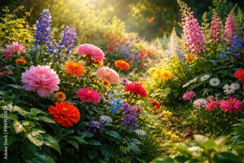 Vibrant blooming flowers an...