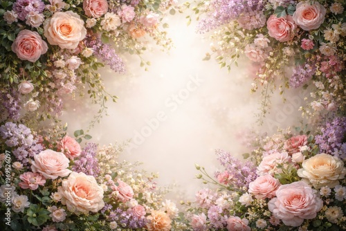 Elegant floral backdrop with vibrant spring blossoms and copy space for wedding designs