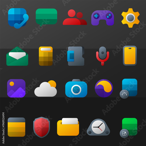 Colorful modern digital application icon set with gradient style