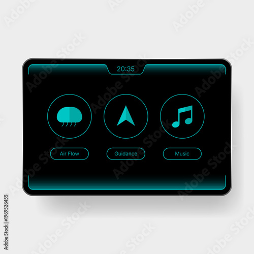 Futuristic vehicle dashboard UI with neon digital control interface