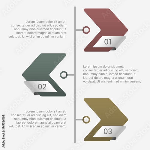 Modern data analysis infographic timeline with three steps layout