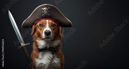 Vivacious dog wearing pirat...
