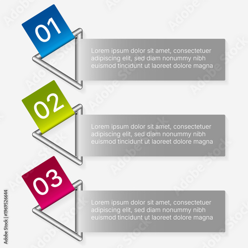 Three step infographic banner with colorful labels modern layout