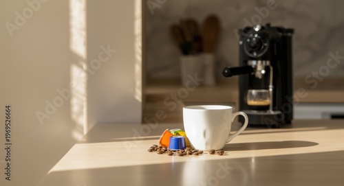 White coffee cup with pods ...