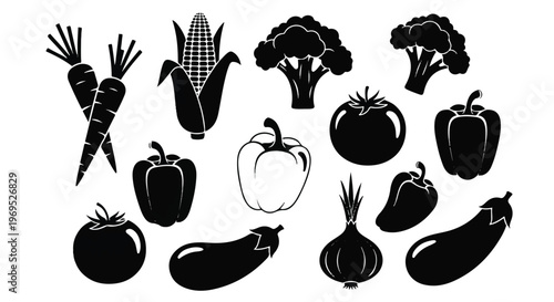 Vegetables icons in black silhouette.