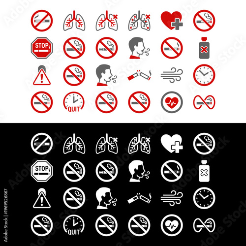 No Smoking Warning Signs Icons Set.