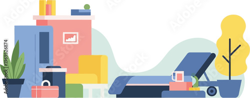 Cozy living room interior design with comfortable furniture, plants, and decorative items, creating a relaxing and stylish home atmosphere