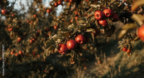 Red apples abundant on tree...