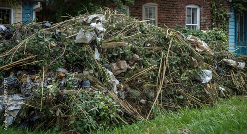 Neatly piled outdoor trimmi...