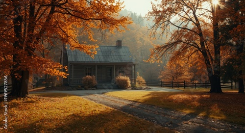 serene autumn village with ...