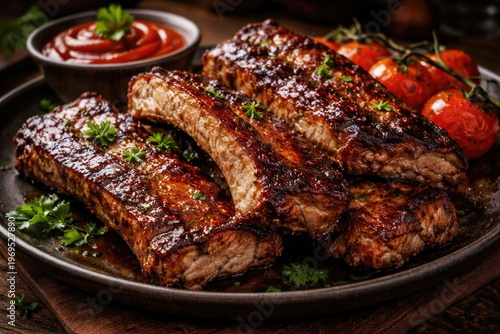 Close up of grilled ribs wi...