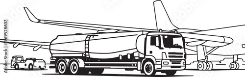 Airplane refueling truck, fuel tanker, airport ground vehicle, aviation support