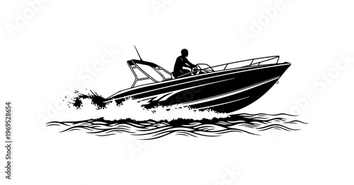 Speedboat Riding on Waves Vector Illustration