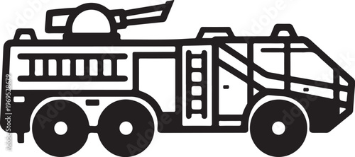 Fire truck, emergency vehicle, rescue truck, black icon, vector illustration