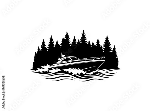 Luxury Speedboat in Forest Waters