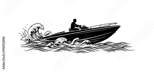 Man Riding Small Motorboat Through Waves