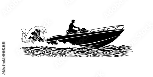 Man Riding Small Motorboat in Stormy Sea