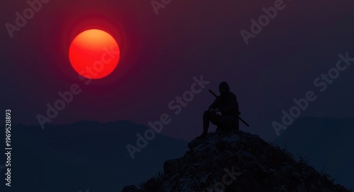 A lone ninja poised on a mo...