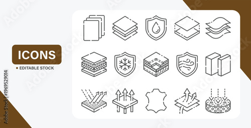 Fabric Feature related line icon set. Layered Materials vector vector icons.
