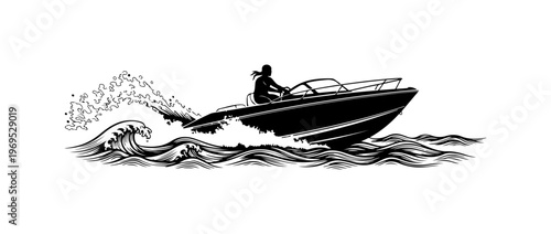 Man Riding Small Motorboat Through Waves