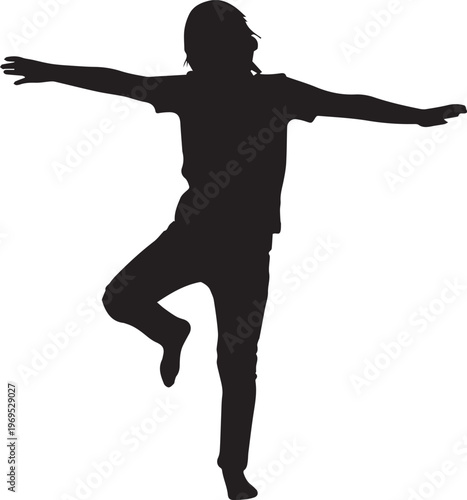 Silhouette of a person performing a balancing pose with arms outstretched.