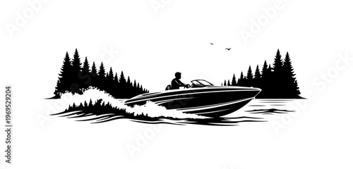 Silhouette of Person Boating in Forest Lake