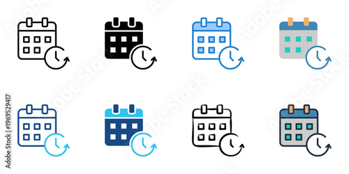 Weekly planner icons set multiple style collection. Editable stroke 
