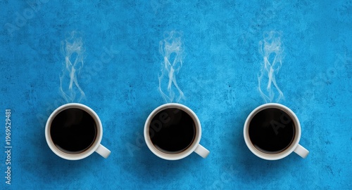 Three steaming coffee cups ...