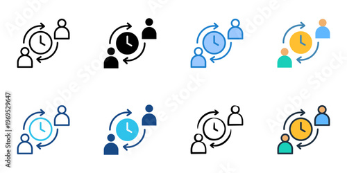 Shift schedule icons set multiple style collection. Editable stroke 
