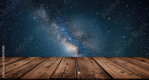 Wooden table beside cosmic ...