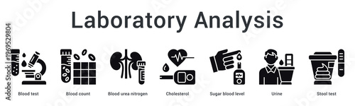 Laboratory analysis banner web icon processes blood and specimen tests for comprehensive metabolic health evaluation.