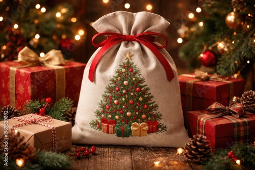 Festive embroidered linen g...