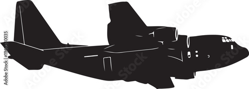 Black airplane, aircraft silhouette, vector plane, transportation icon