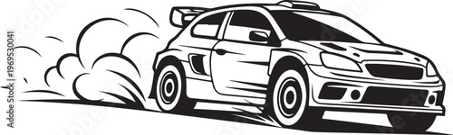 Racing car vector, speeding auto illustration, black and white design, motorsport graphic