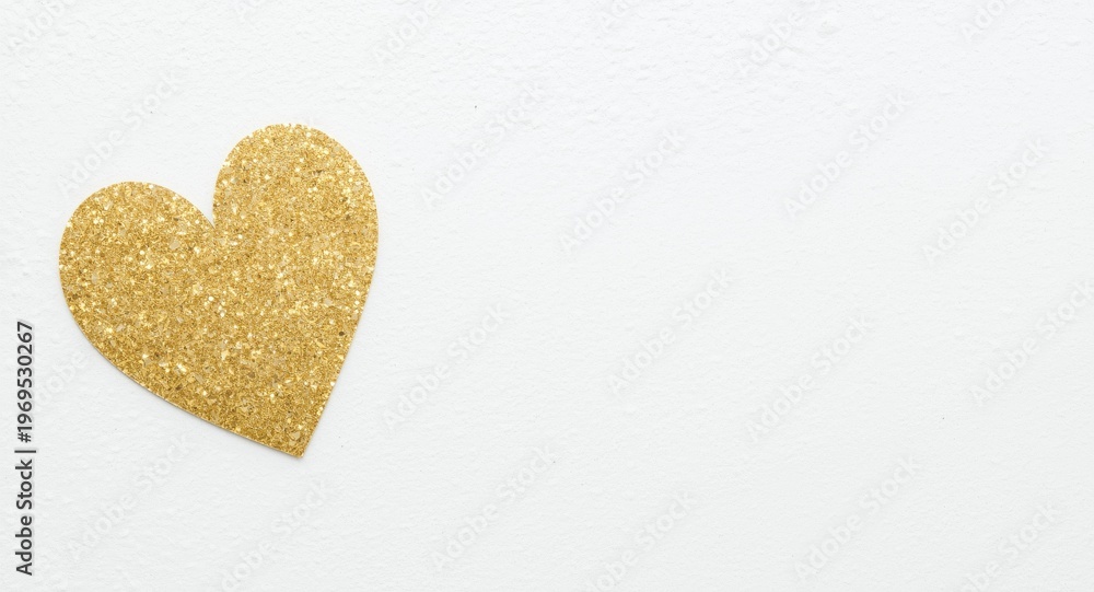 Fototapeta premium Glittery gold heart adding sparkle to minimal white plaster surface