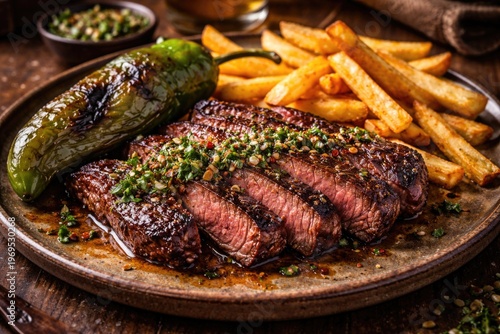 Grilled beef churrasco serv...