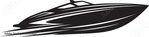 Speedboat, racing boat, black vector icon, nautical symbol, speed illustration
