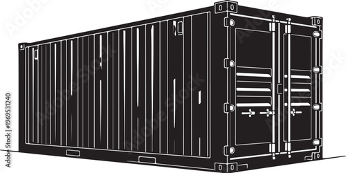 Black shipping container, cargo box, metal storage unit, industrial crate